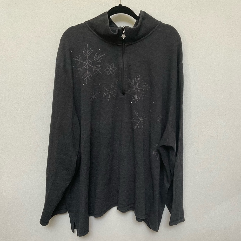Catherine's Dark Grey Quarterzip with Snowflake Embroidery Size 5X 34/36